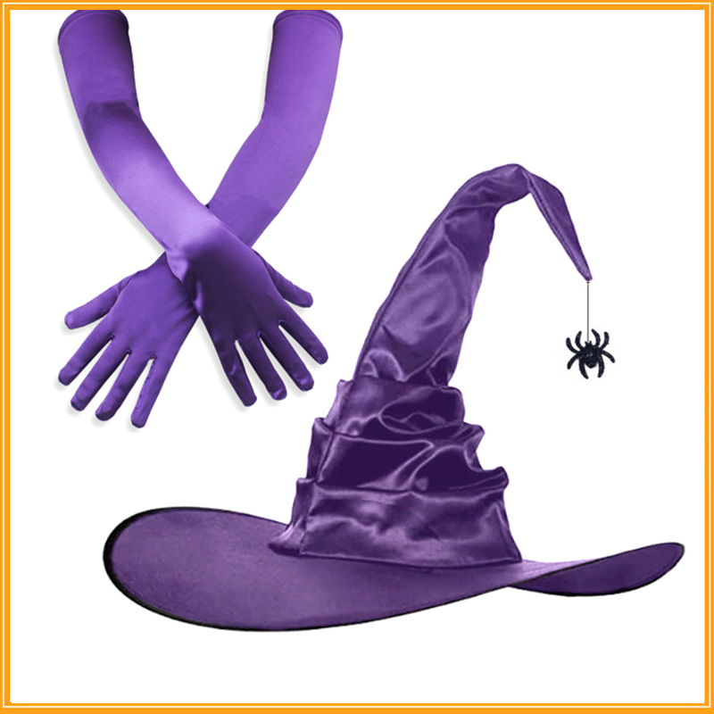 Halloween Witch Costume Accessory Set With Hat And Gloves